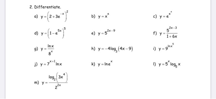 Solved 2 Differentiate A V 2 38 B Y X C Ye E Y Chegg Com