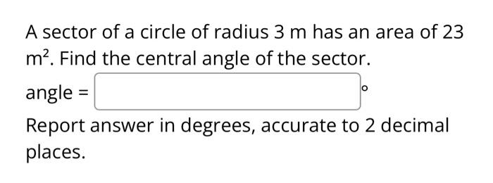 how to find area of sector with radius and central angle