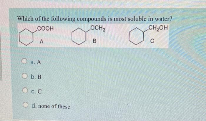 Solved Which of the following compounds is most soluble in | Chegg.com