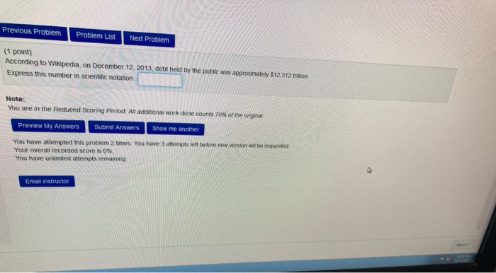 Solved Previous Problem Problem List Next Problem (1 point) | Chegg.com