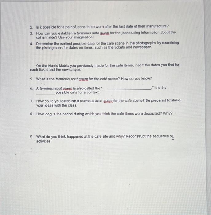 Part 2. The Harris Matrix To map the succession of | Chegg.com