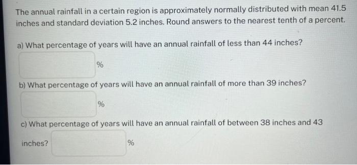 Solved The annual rainfall in a certain region is | Chegg.com