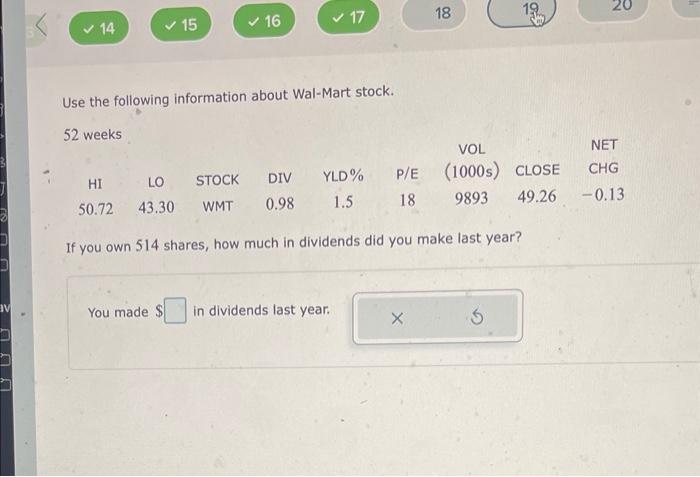 Solved Use The Following Information About Wal-Mart Stock. | Chegg.com