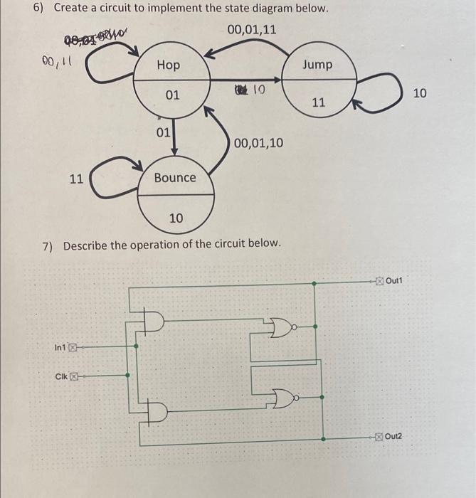 Solved 6) Create a circuit to implement the state diagram | Chegg.com