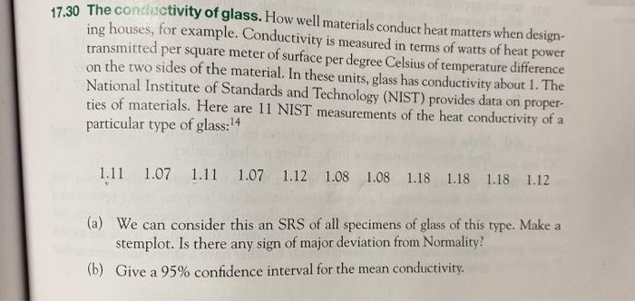 Solved 17.30 The conductivity of glass. How well materials | Chegg.com