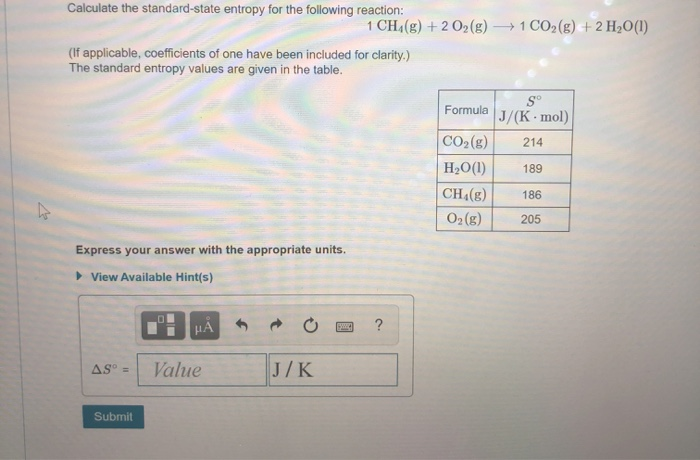 Solved Calculate the standard state entropy for the Chegg