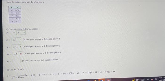 Solved Given the data as shown in the table below X Y 6 0.38 | Chegg.com