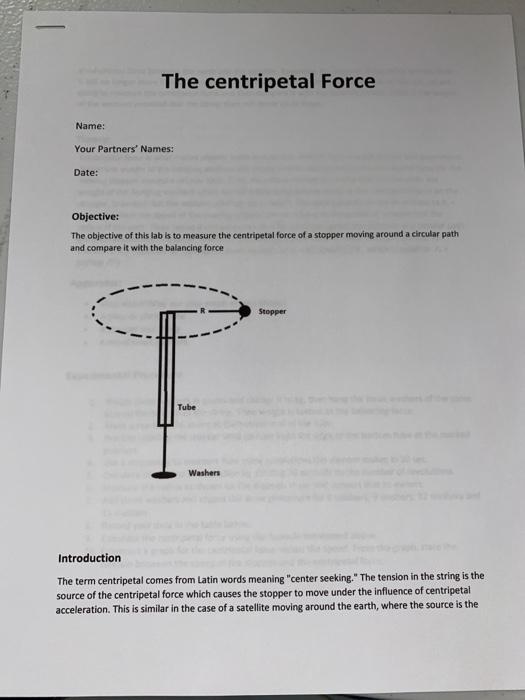 Solved The Centripetal Force Name: Your Partners' Names: | Chegg.com