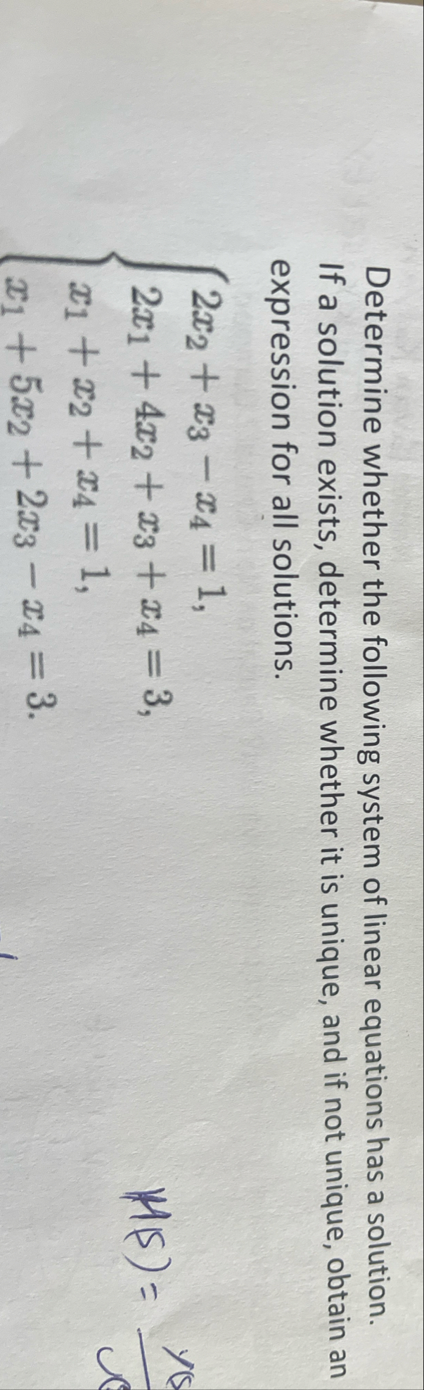 Solved Determine whether the following system of linear | Chegg.com