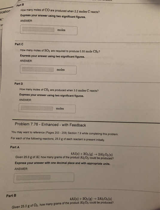 Solved Part B How Many Moles Of CO Are Produced When 2.2 | Chegg.com