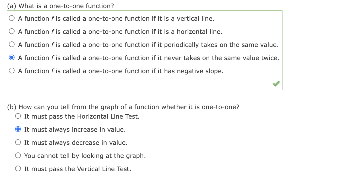 (a) ﻿What is a one-to-one function?A function f ﻿is | Chegg.com