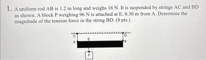 Solved 1. A Uniform Rod AB Is 1.2 M Long And Weighs 16 N. It | Chegg.com