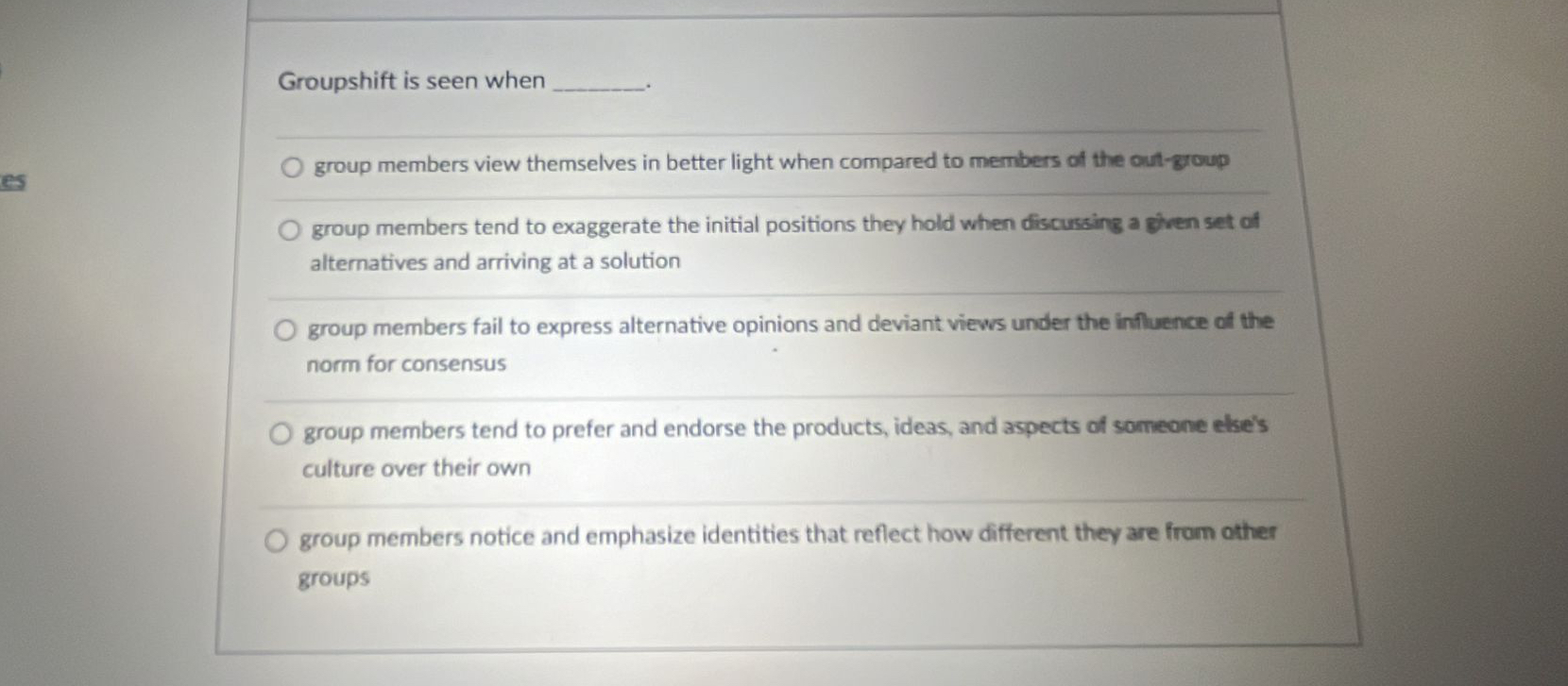 Solved Groupshift is seen whengroup members view themselves | Chegg.com