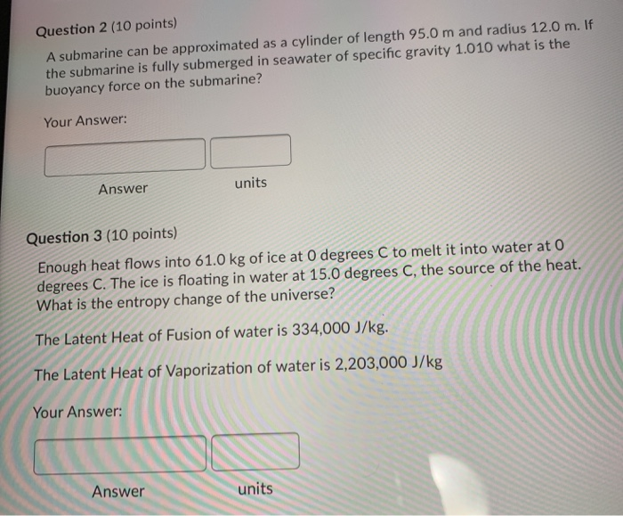 Solved Question 2 (10 points) A submarine can be
