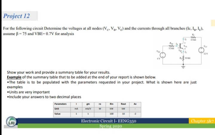 Solved Project 12 For The Following Circuit Determine The | Chegg.com