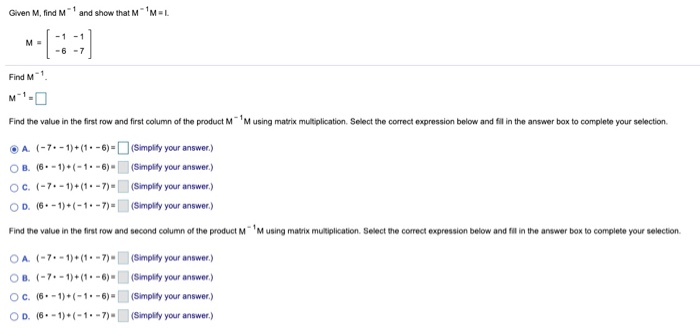 Solved Given M find and show that M M L Find M1 M Find Chegg