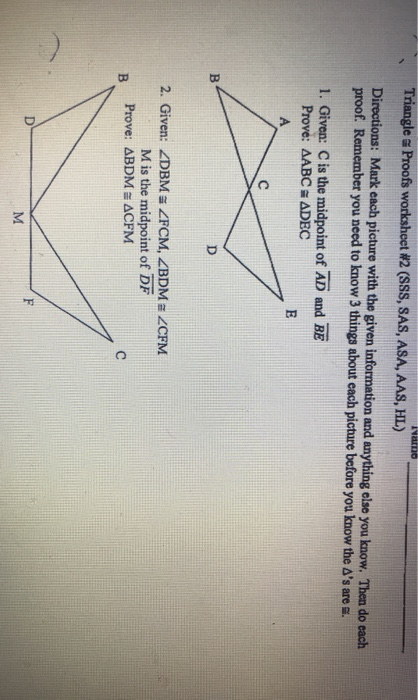 Solved Ivano Triangle Proofs Worksheet 2 SSS SAS ASA Chegg