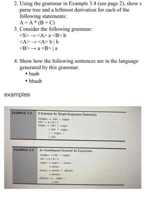 Solved 2. Using the grammar in Example 3.4 (see page 2), | Chegg.com