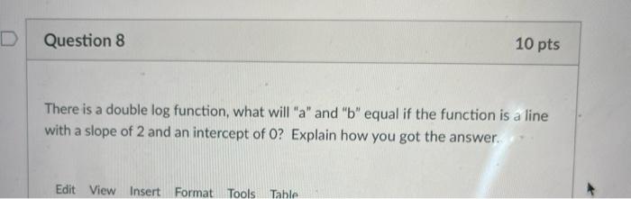 Solved D Question 8 10 pts a There is a double log function, | Chegg.com