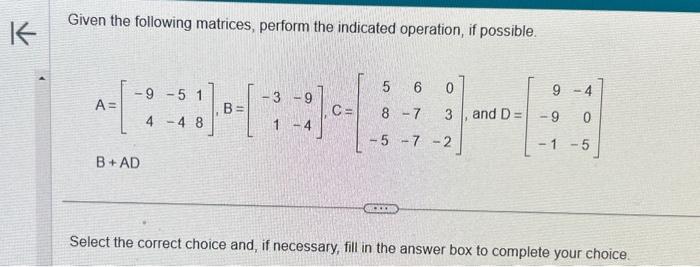 Solved Given the following matrices, perform the indicated | Chegg.com