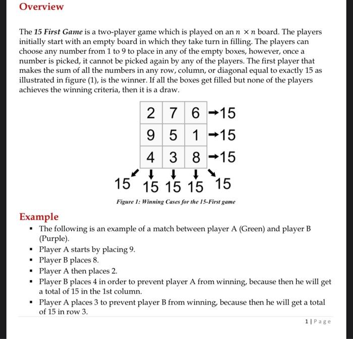 Solved Overview The 15 First Game is a two-player game which | Chegg.com