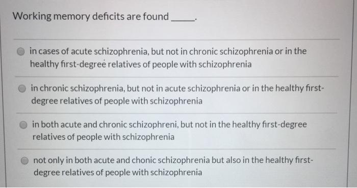 Solved Working memory deficits are found, in cases of acute | Chegg.com