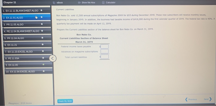 Solved Chapter 11 eBook * Show Me How Calculator 1. EX | Chegg.com