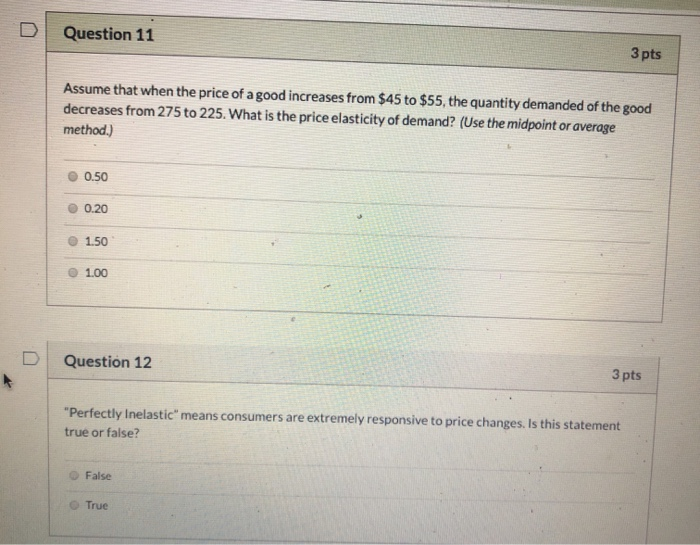 Solved Question 1 The price elasticity of demand for a good | Chegg.com