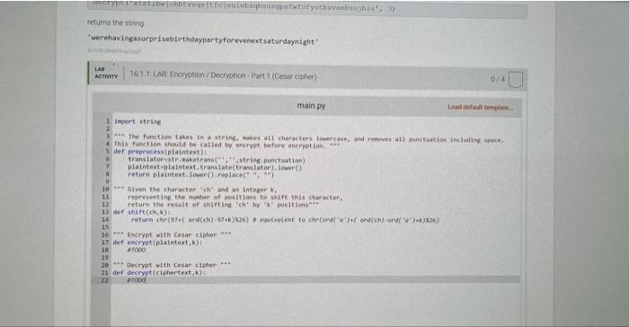 Solved 16.1 LAB: Encryption / Decryption - Part 1 (Cesar | Chegg.com