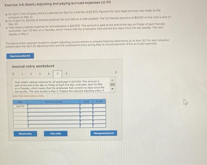 Solved Exercise 3 8 Static Adjusting And Paying Accrued