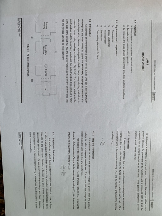 Solved Lab 6 Transformer The Windings Of A Transformer Are Chegg Solved Lab 6 Transformer The Windings Of A Transformer Are Chegg