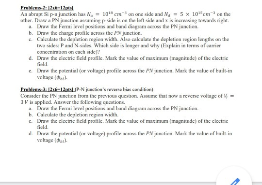 Solved Problems-2: [2x6-12pts! An abrupt Si p-n junction has | Chegg.com