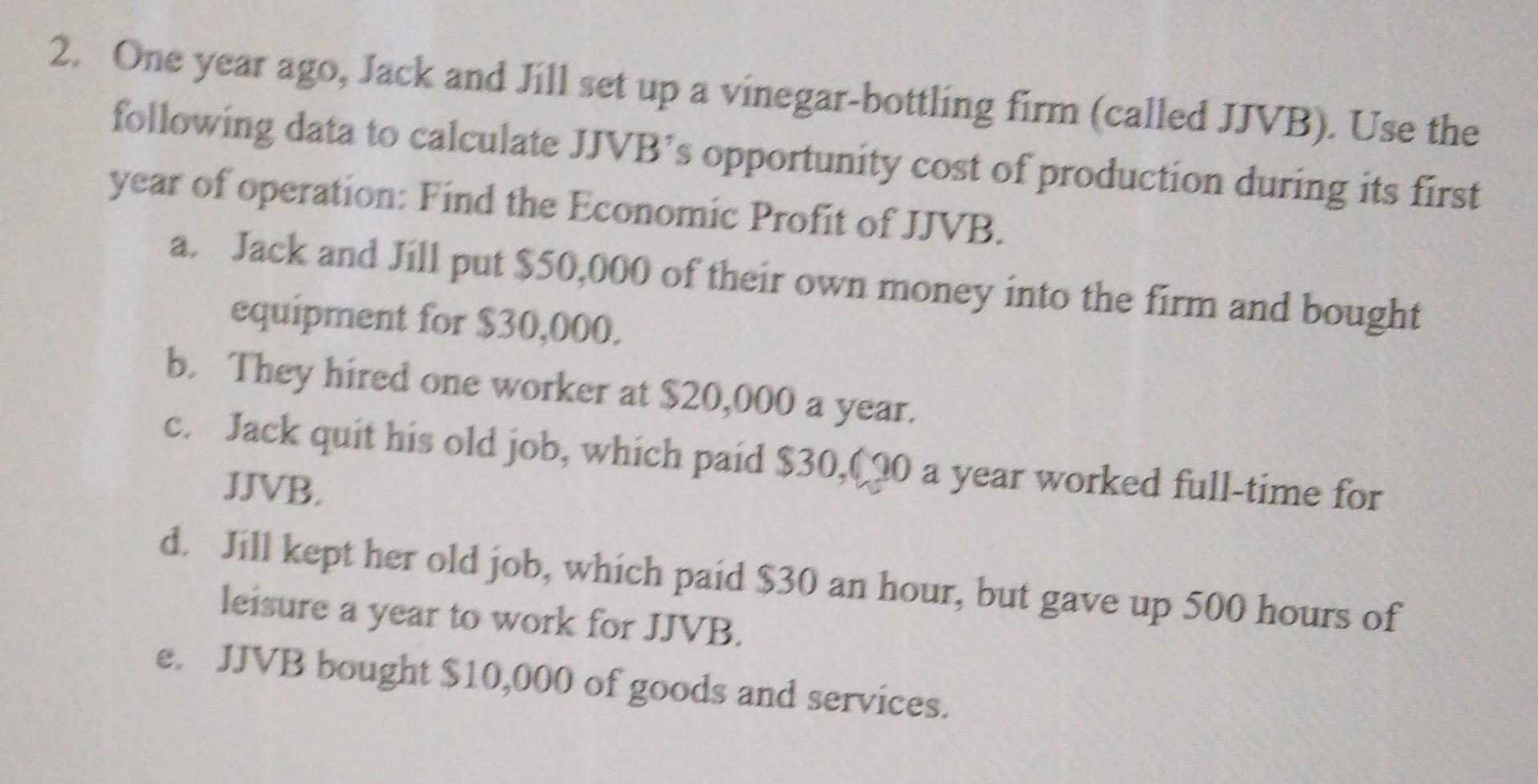 Solved 2. One year ago, Jack and Jill set up a