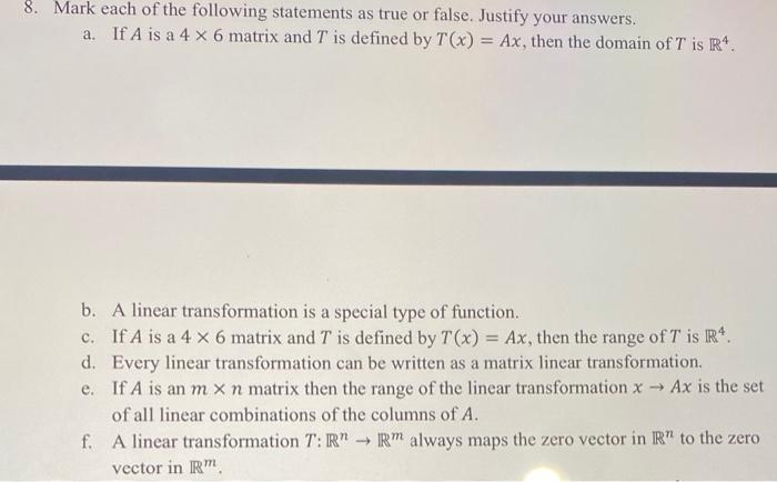 Solved 8. Mark each of the following statements as true or | Chegg.com