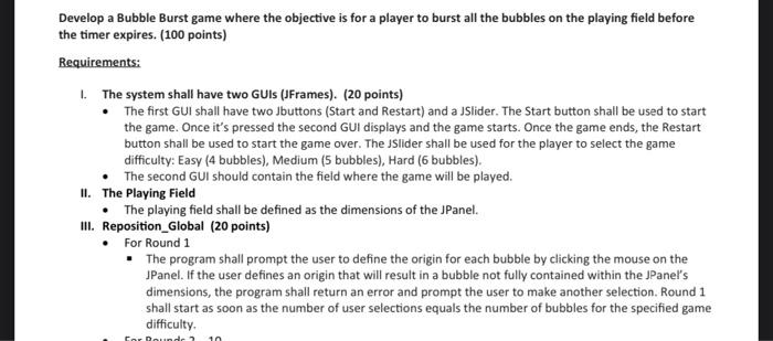 Develop a Bubble Burst game where the objective is Chegg com