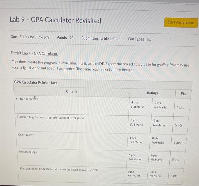 Solved Lab 9 - GPA Calculator Revisited Start Assignment Due | Chegg.com