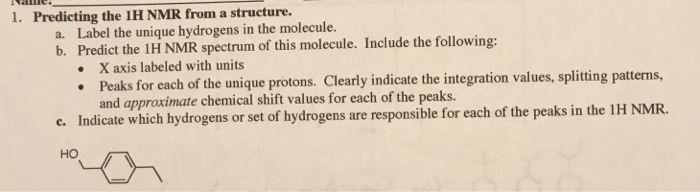 Solved 1. Predicting the 1H NMR from a structure. a. Label | Chegg.com