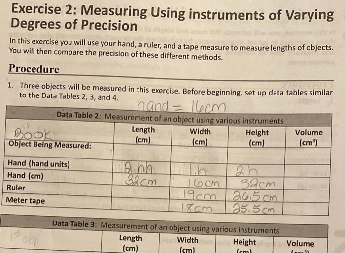 Solved Exercise 2: Measuring Using instruments of Varying | Chegg.com