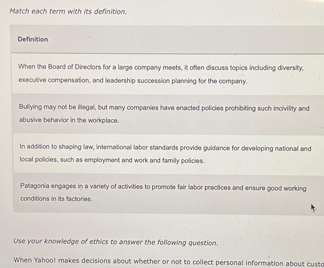 Solved Match each term with its definition.DefinitionWhen | Chegg.com