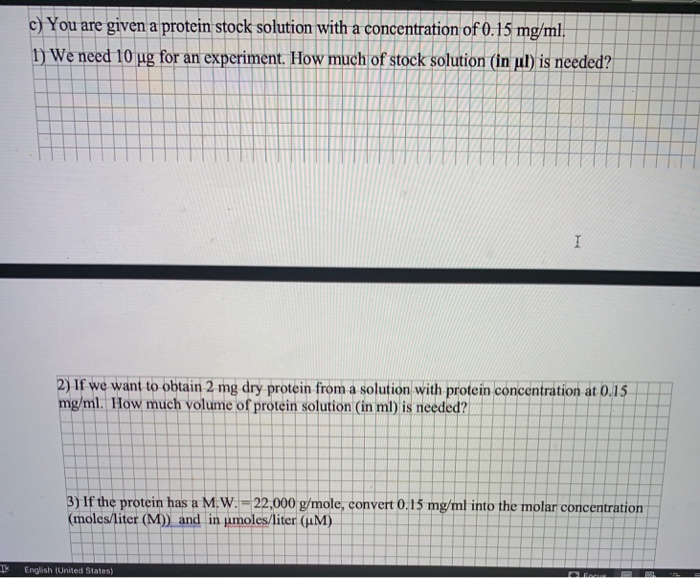 Solved c You are given a protein stock solution with a Chegg