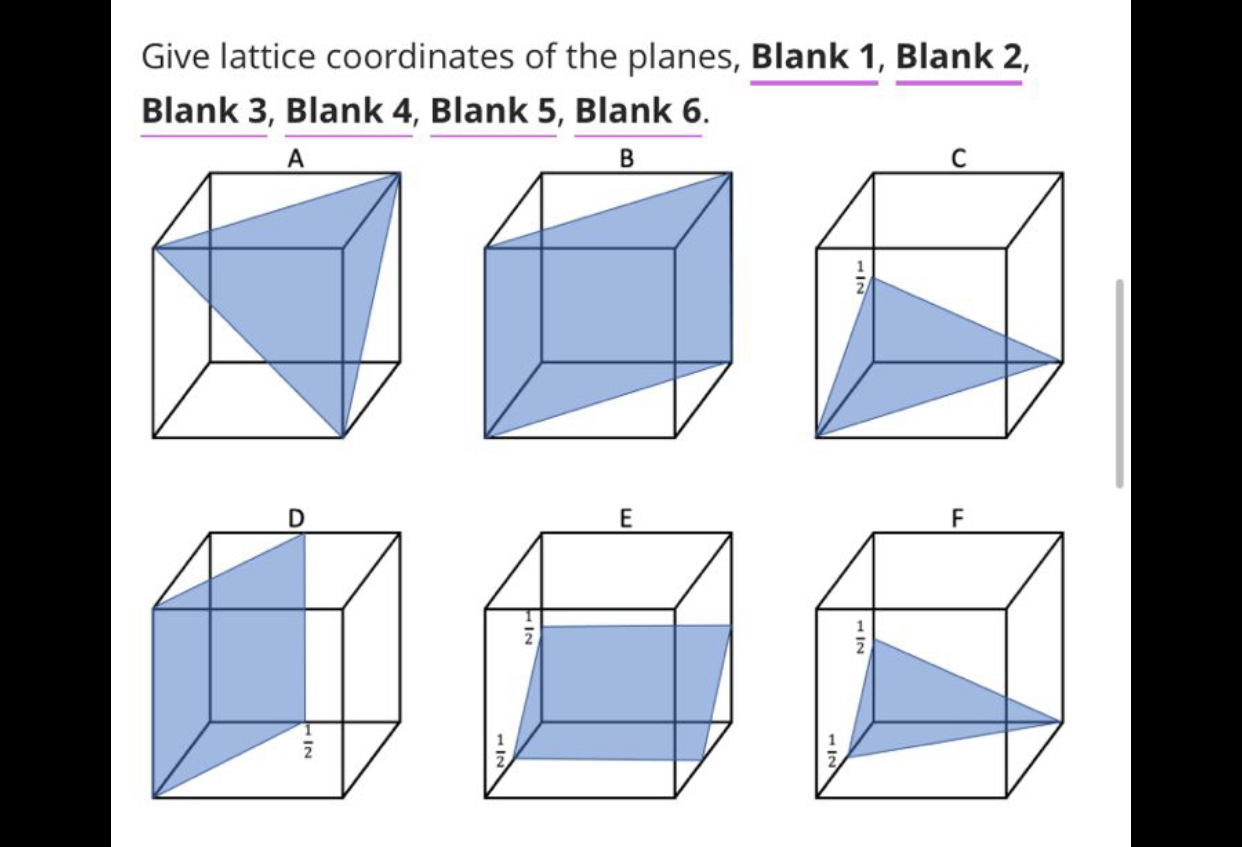 Solved Give lattice coordinates of the planes, Blank 1, | Chegg.com