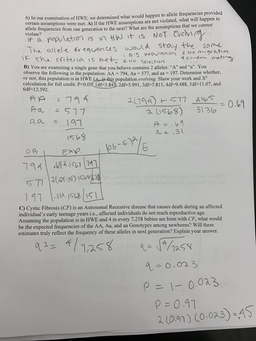 Solved ) In Our Examination Of Hwe We Determined What Would 