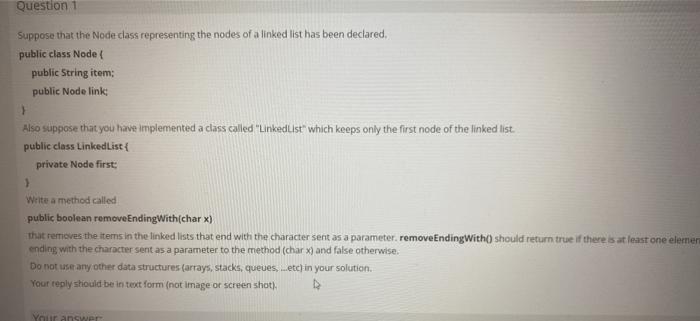Solved Question 1 Suppose that the Node class representing | Chegg.com