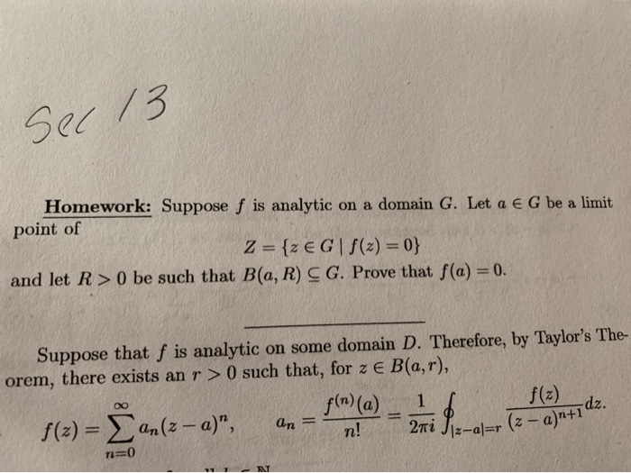 Solved Sec 13 Homework Suppose F Is Analytic On A Domain Chegg Com