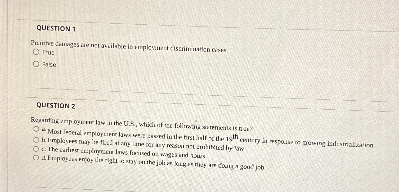 Solved QUESTION 1Punitive damages are not available in Chegg com