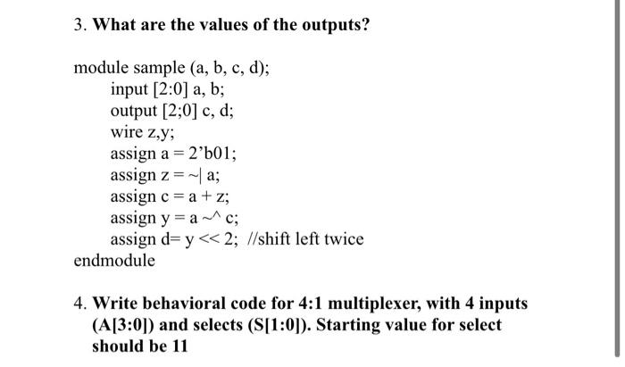 Solved 3. What are the values of the outputs? module sample | Chegg.com