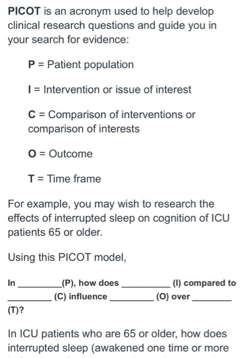 PICOT Question in the Nursing Practice