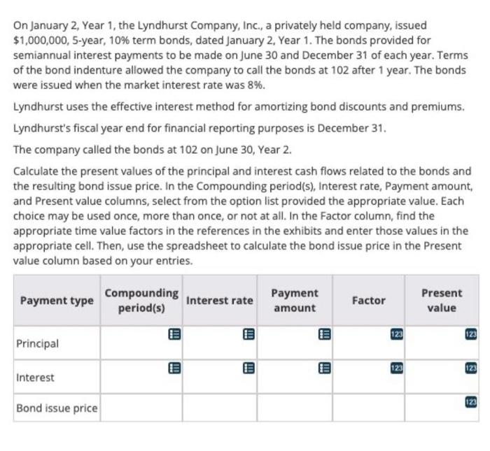 Solved On January 2 , Year 1 , the Lyndhurst Company, Inc.,