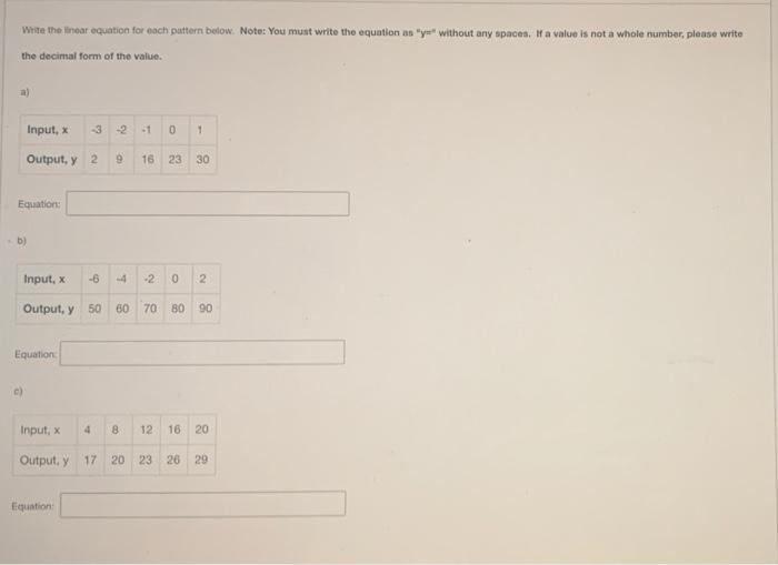 Solved Write the linear equation for each pattern below. | Chegg.com