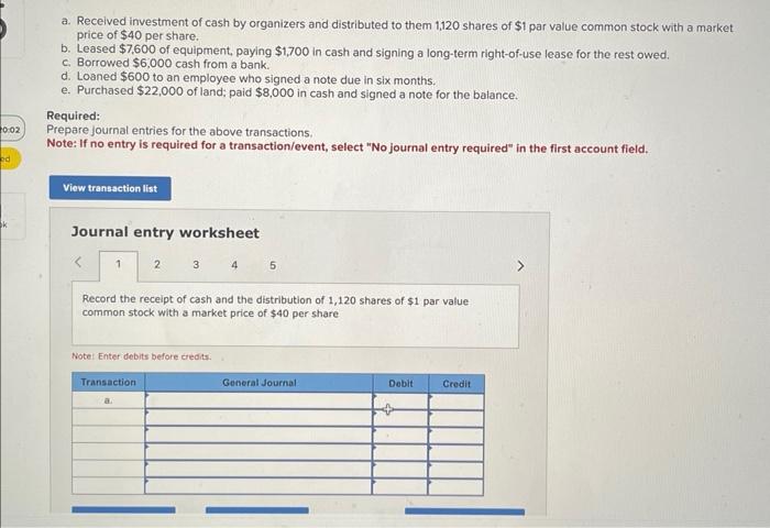 Solved A. Received Investment Of Cash By Organizers And | Chegg.com